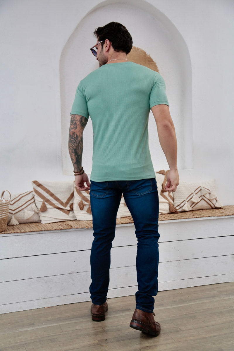 Camiseta Canelada Verde Água Logo Metal Volk Culture Supreme