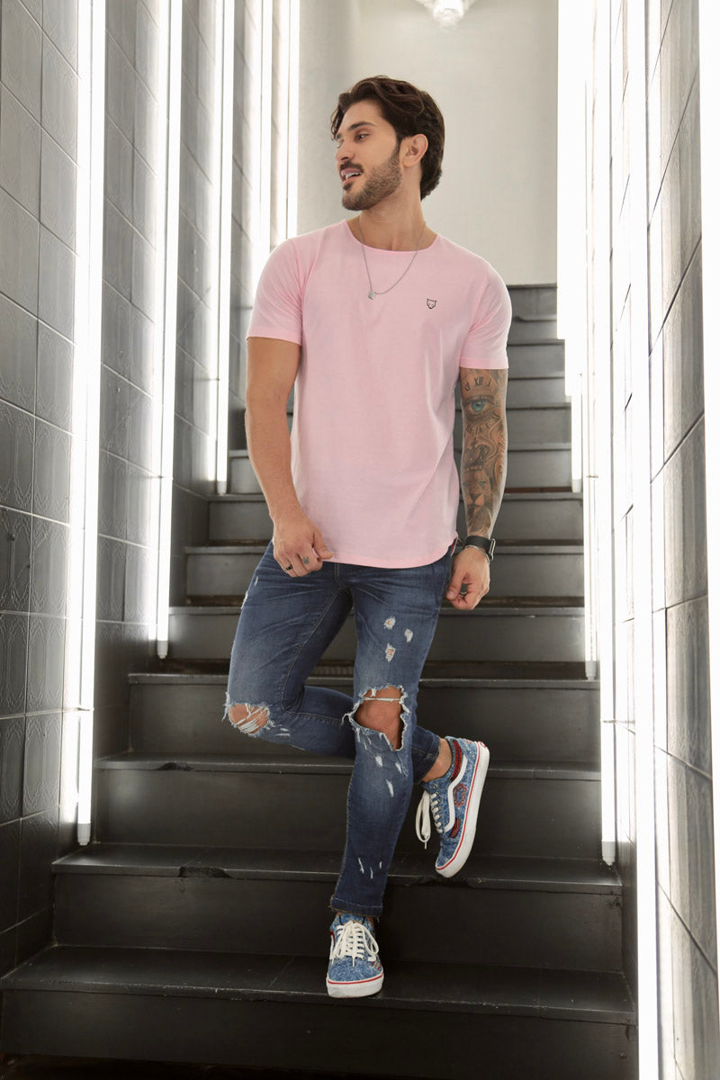 Camiseta Long Line Volk Culture Rosa Bebe