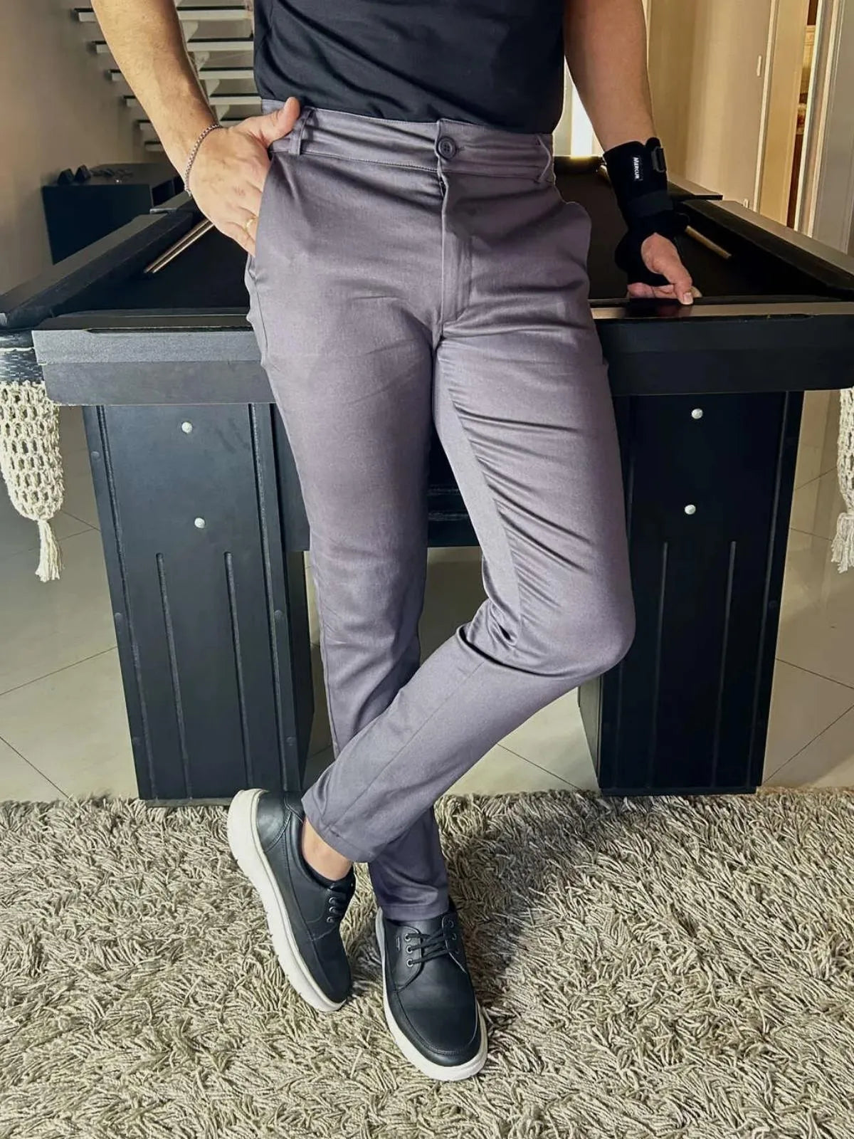 Calça Sarja Alfaiataria Milano Masculina Cinza