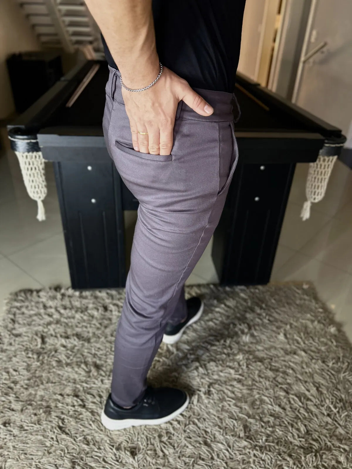 Calça Sarja Alfaiataria Milano Masculina Cinza