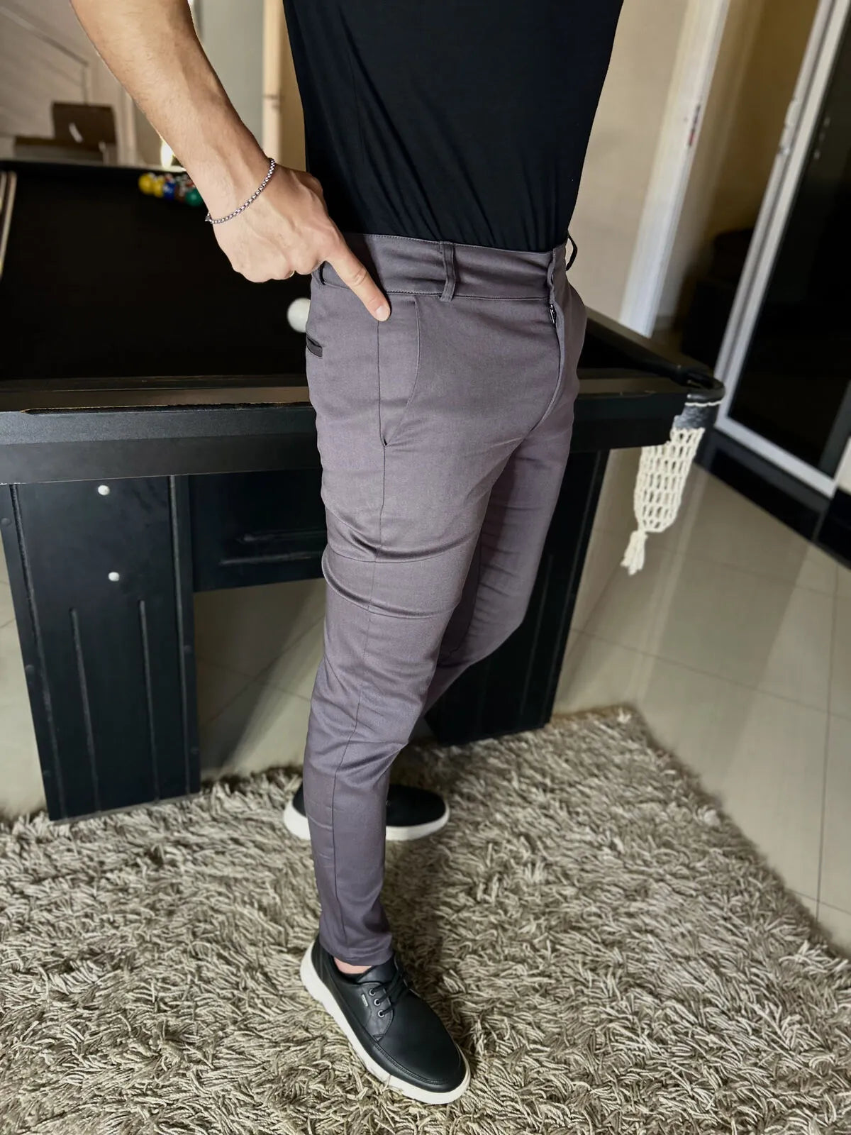 Calça Sarja Alfaiataria Milano Masculina Cinza