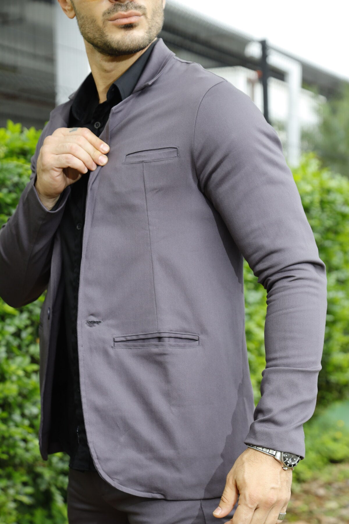 Blazer Sarja Alfaiataria Milano Masculina Cinza