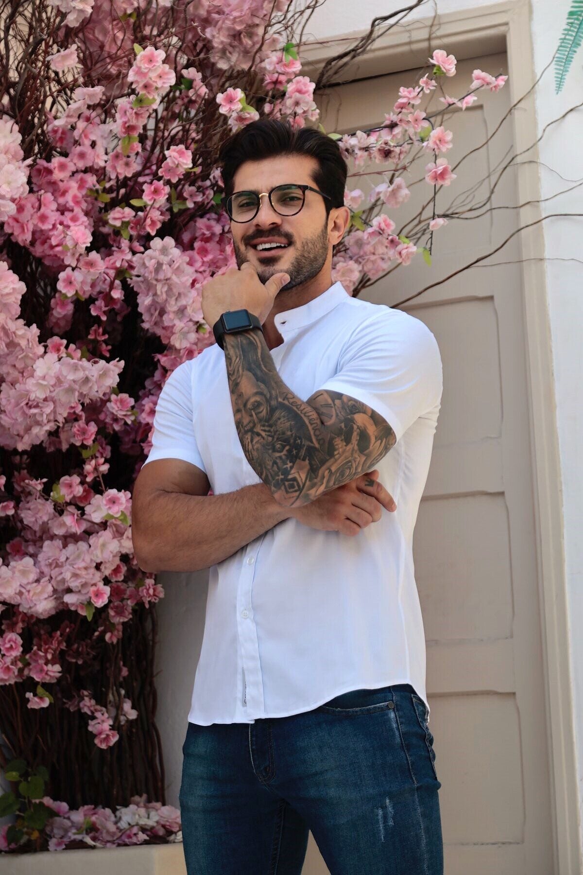 Camisa Manga Curta Social Gola Padre Branca Algodão Egípcio