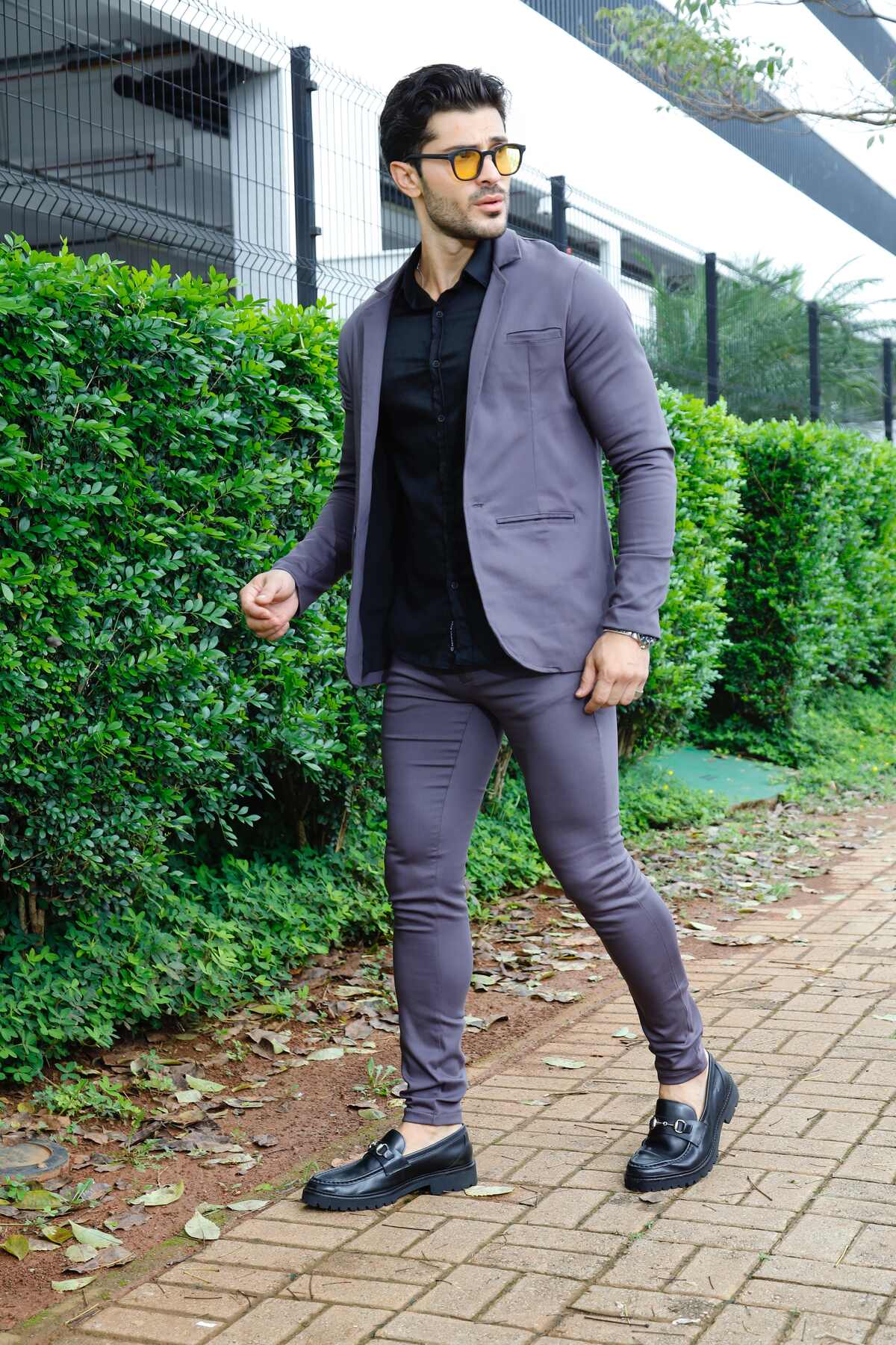 Blazer Sarja Alfaiataria Milano Masculina Cinza