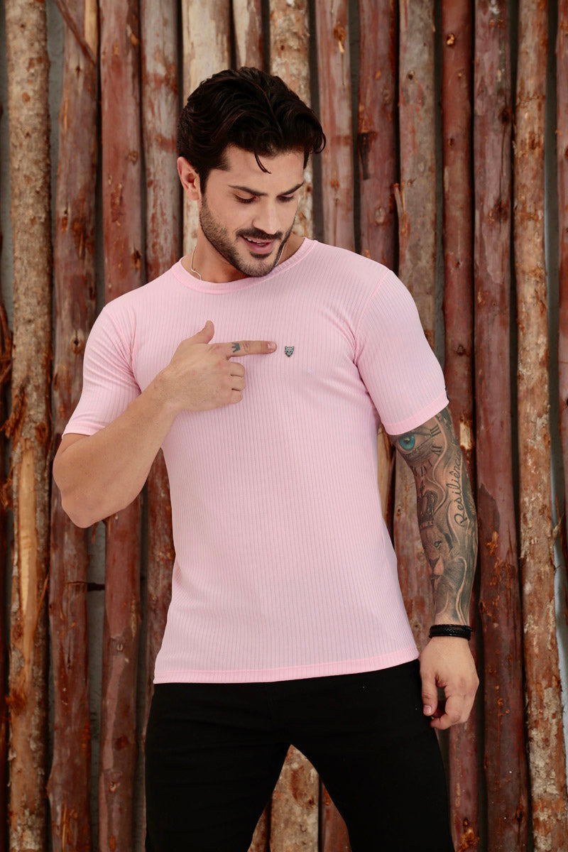 Camiseta Canelada Rosa Logo Metal Volk Culture Supreme