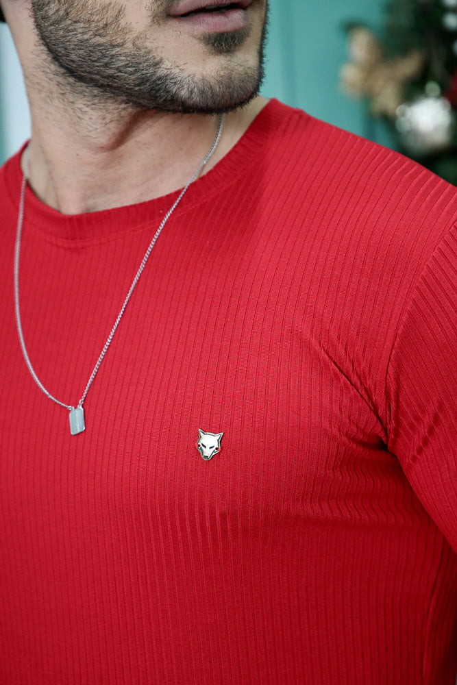 Camiseta Canelada Vermelha Logo Metal Volk Culture Supreme