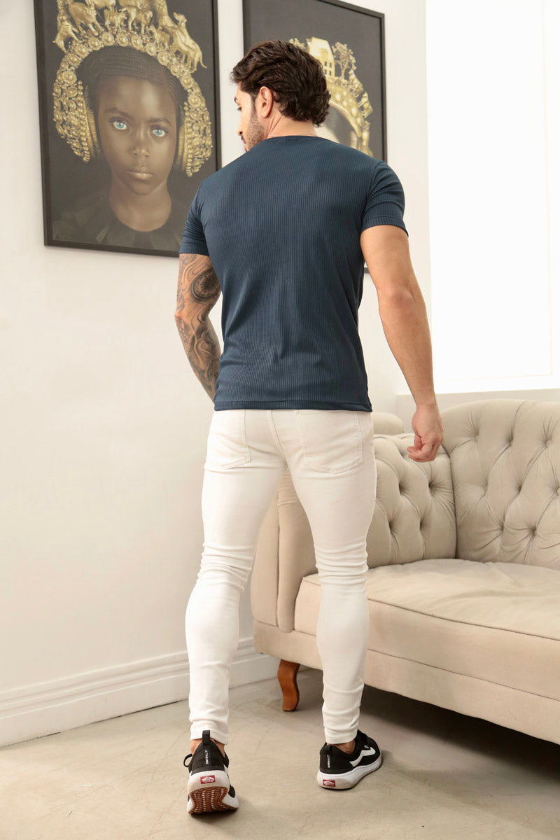 Camiseta Canelada Azul Marinho Logo Metal Volk Culture Supreme