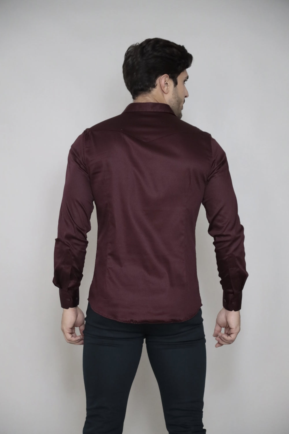 Camisa Manga Longa Social Gola Italiana Vinho Algodão Egípcio