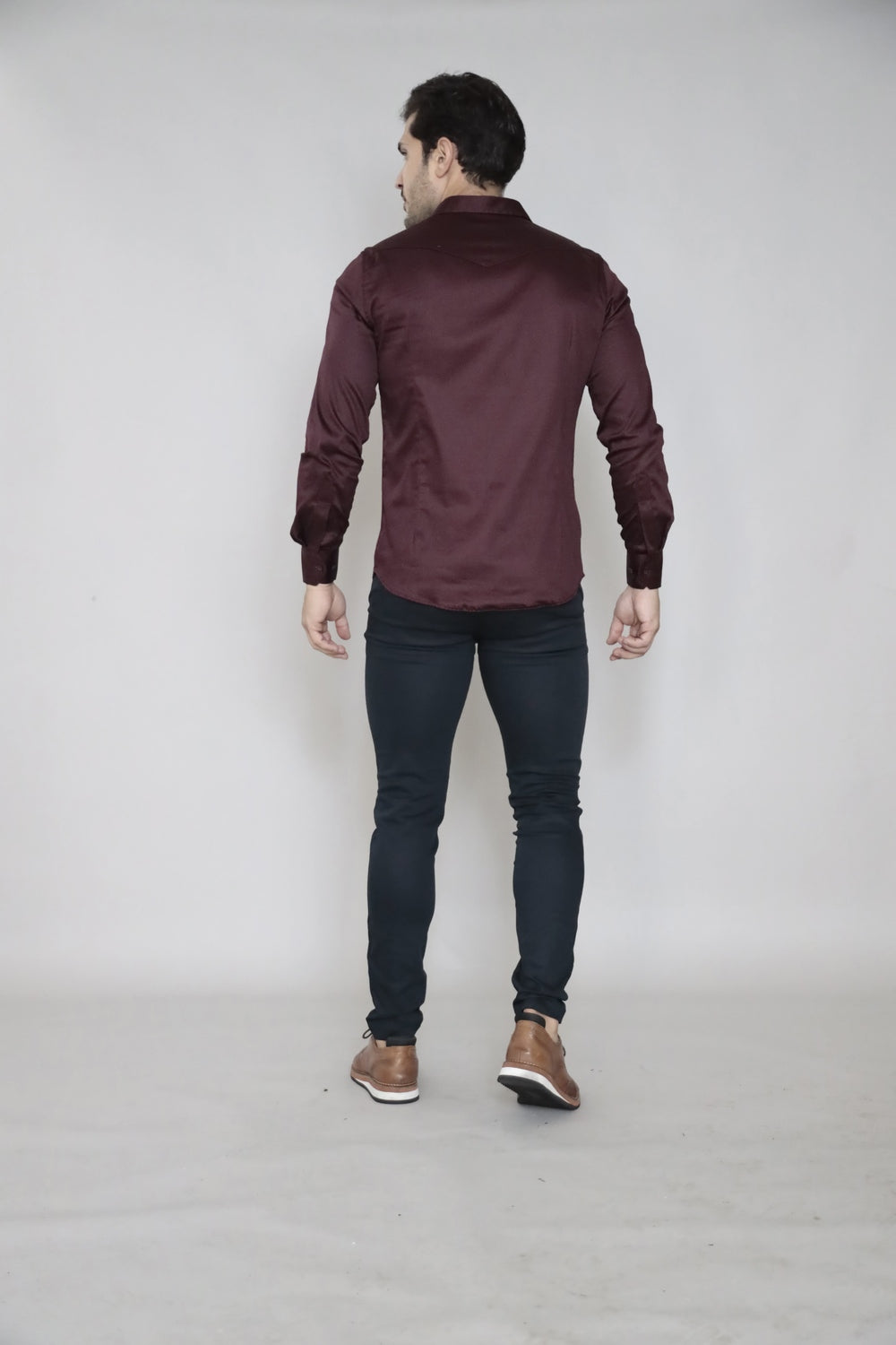 Camisa Manga Longa Social Gola Italiana Vinho Algodão Egípcio