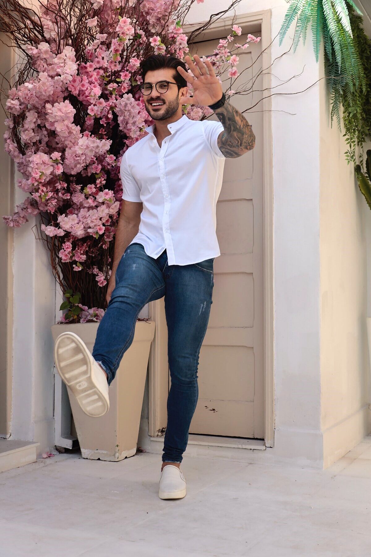 Camisa Manga Curta Social Gola Padre Branca Algodão Egípcio