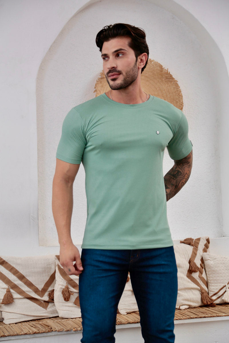 Camiseta Canelada Verde Água Logo Metal Volk Culture Supreme