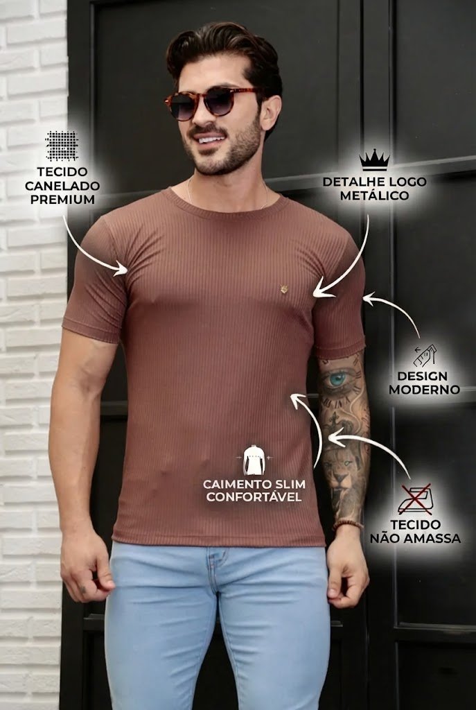 Camiseta Canelada Marrom Logo Metal Volk Culture Supreme