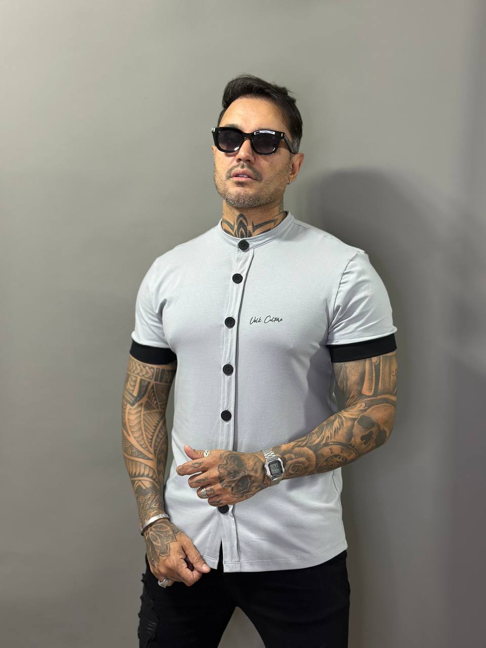 Camisa Madrid Cinza Botões Frontais Cotton