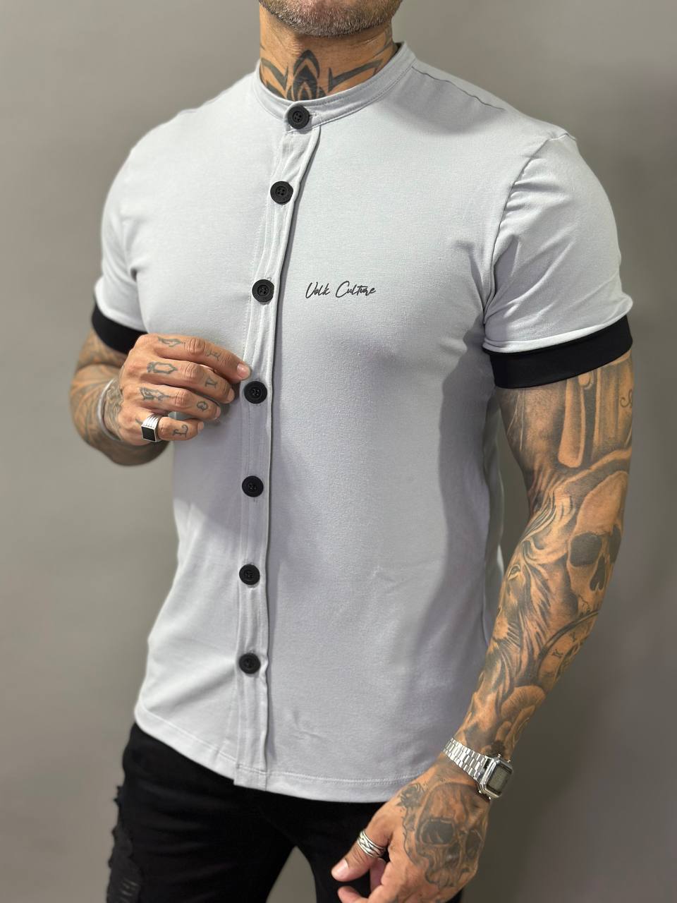 Camisa Madrid Cinza Botões Frontais Cotton