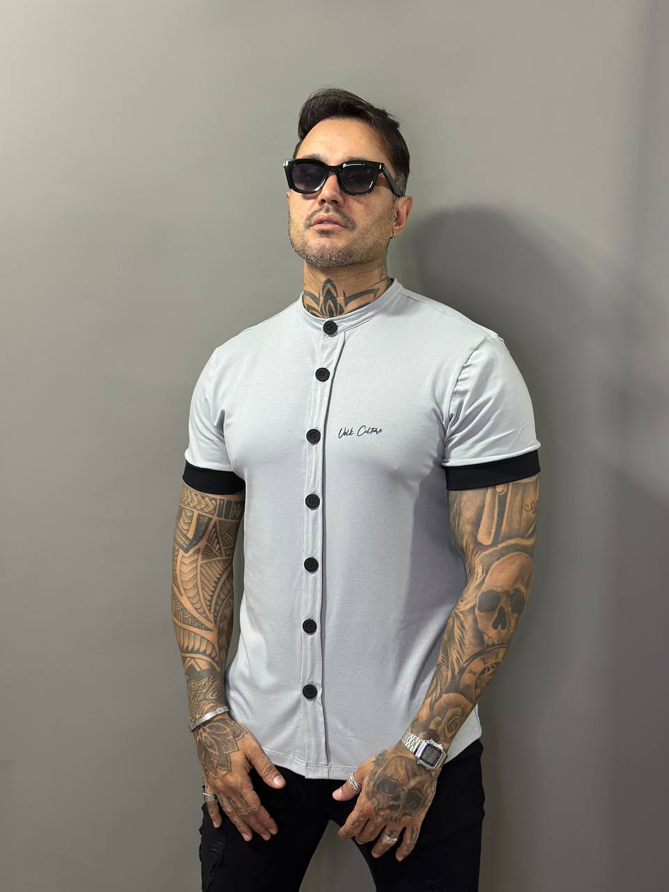 Camisa Madrid Cinza Botões Frontais Cotton