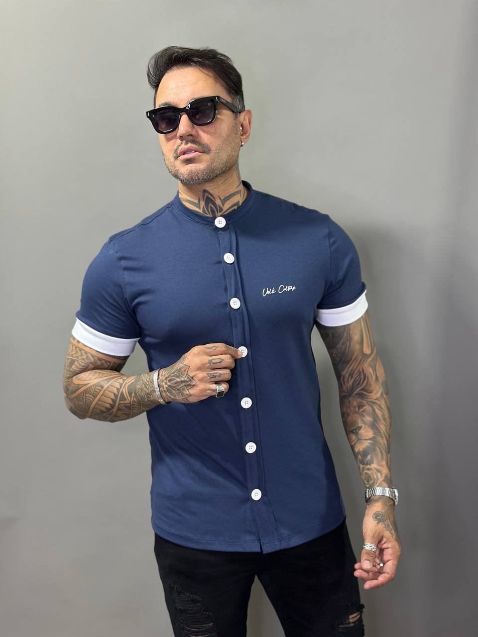 Camisa Madrid Azul Botões Frontais Cotton