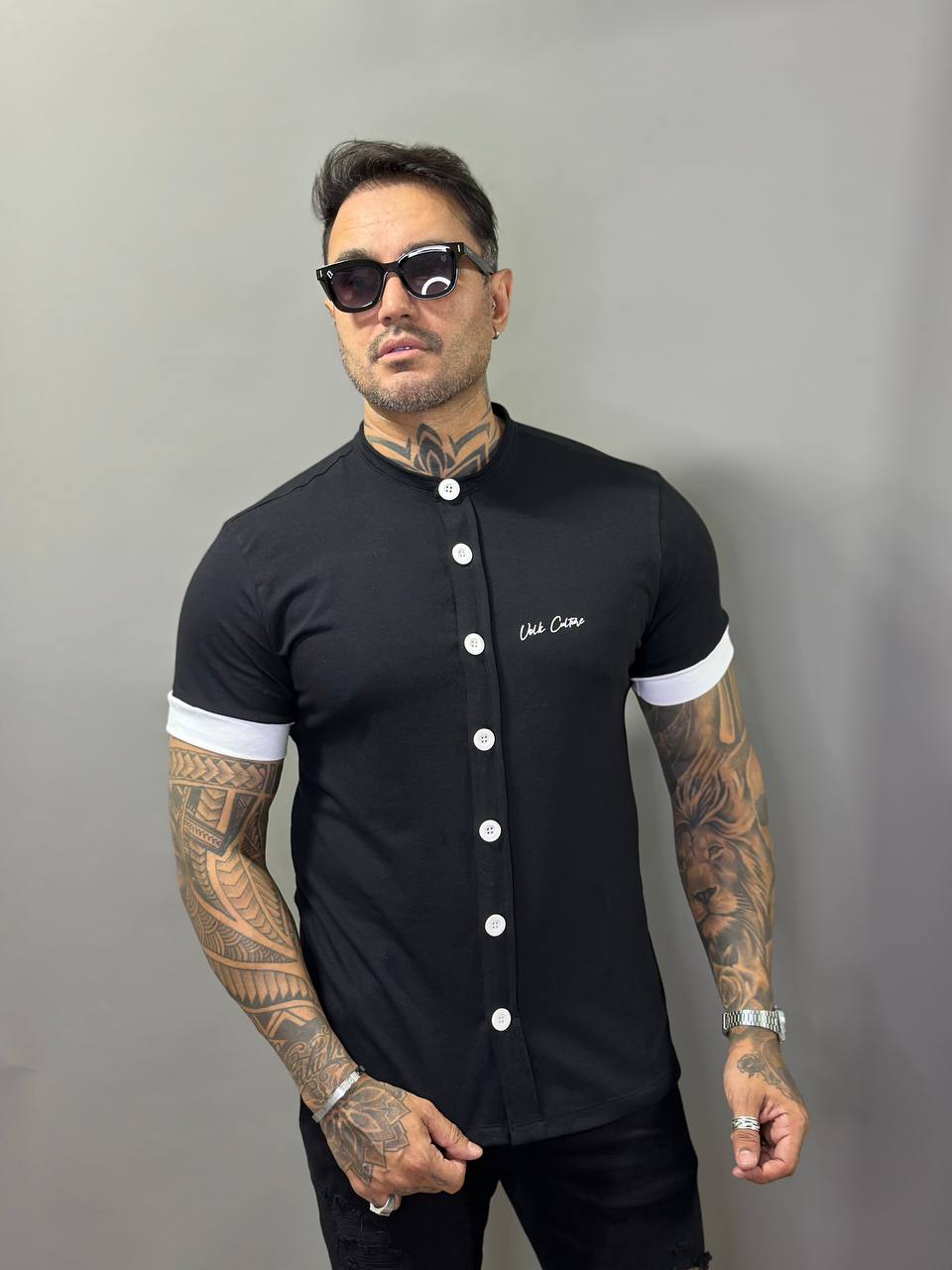 Camisa Madrid Preta Botões Frontais Cotton