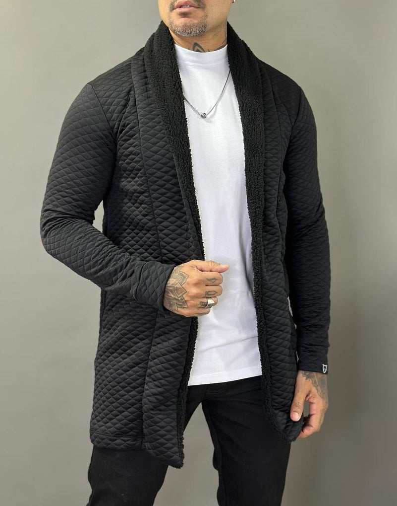 Sobretudo Everest Matelacê Preto com Gola Sherpa Preta