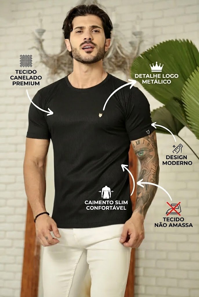 Camiseta Canelada Preta Logo Metal Volk Culture Supreme