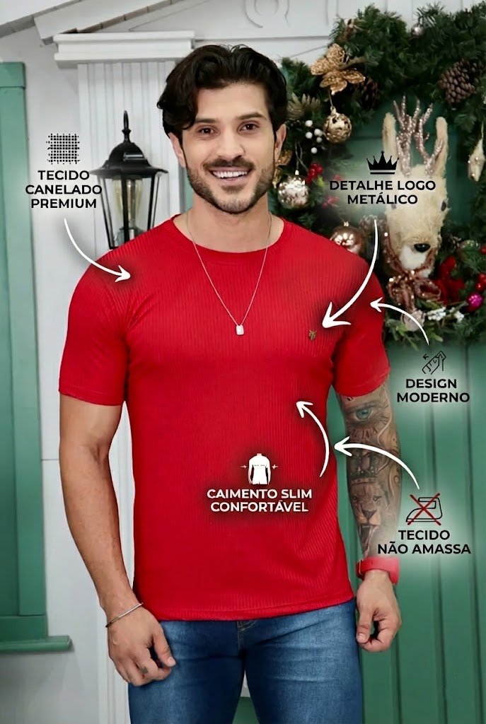 Camiseta Canelada Vermelha Logo Metal Volk Culture Supreme