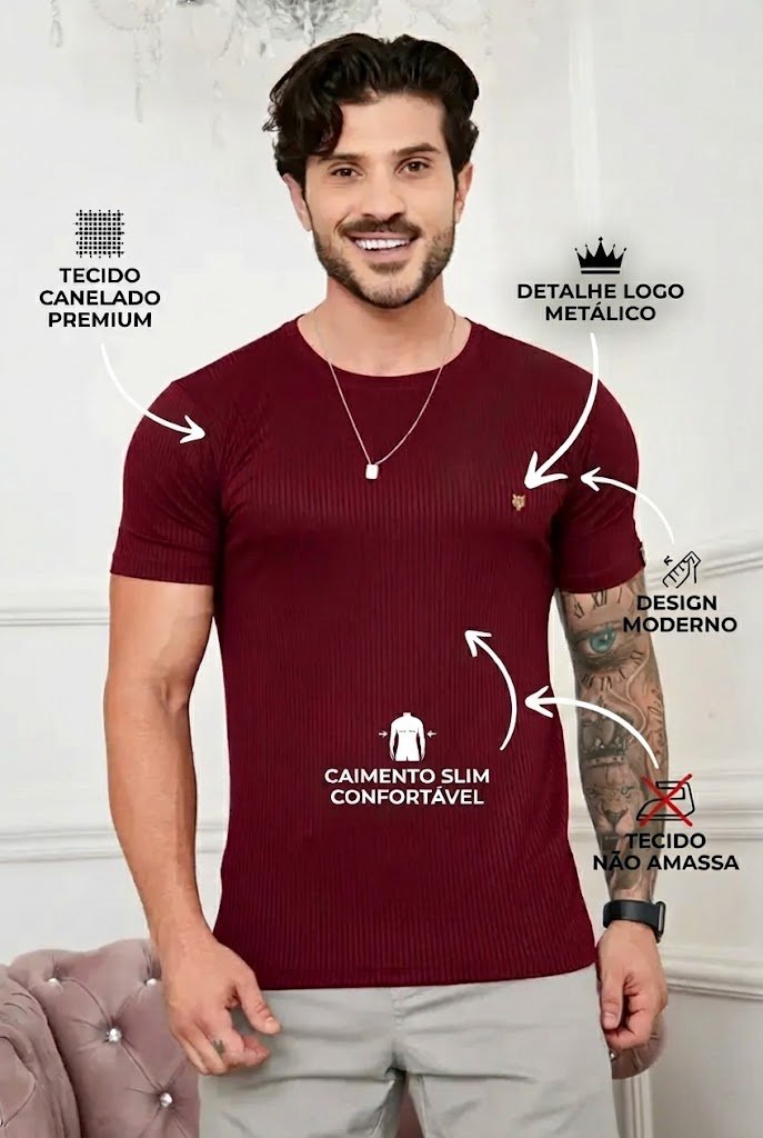 Camiseta Canelada Vinho Logo Metal Volk Culture Supreme